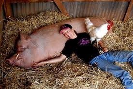 Photo of Pam with Edgar Allen Pig